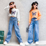 2021 Spring Autumn Girls Set 14 Year Fashion High Waist Pants Printing Sweatshirt 2 Pcs Childrens Clothes Casual Teen Girl Suit