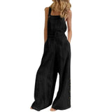 Women Jumpsuit Summer Sleeveless Solid Color Wide Leg Pockets