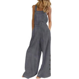 Women Jumpsuit Summer Sleeveless Solid Color Wide Leg Pockets