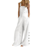 Women Jumpsuit Summer Sleeveless Solid Color Wide Leg Pockets