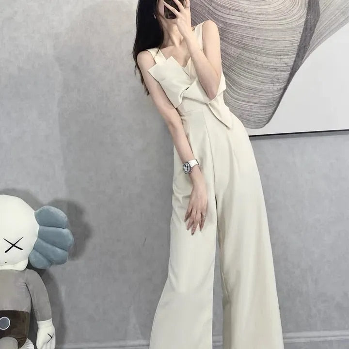 Women 2021 Summer Single Shoulder Solid Casual Jumpsuits