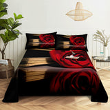 3D HD Bed Sheet Linen Pillow Case Cover Home Bedding Set Pillowcase Red Rose