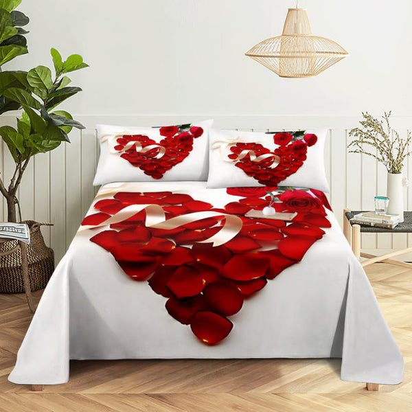 3D HD Bed Sheet Linen Pillow Case Cover Home Bedding Set Pillowcase Red Rose