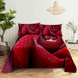 3D HD Bed Sheet Linen Pillow Case Cover Home Bedding Set Pillowcase Red Rose