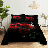 3D HD Bed Sheet Linen Pillow Case Cover Home Bedding Set Pillowcase Red Rose