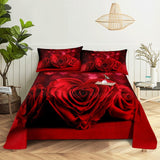 3D HD Bed Sheet Linen Pillow Case Cover Home Bedding Set Pillowcase Red Rose
