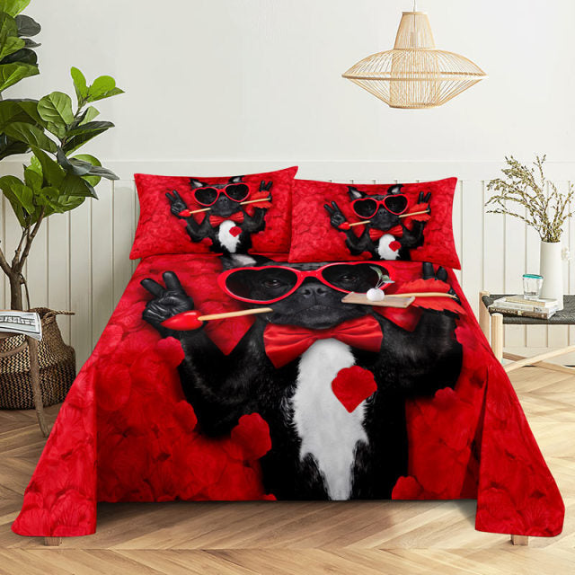 3D HD Bed Sheet Linen Pillow Case Cover Home Bedding Set Pillowcase Red Rose
