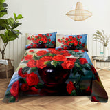 3D HD Bed Sheet Linen Pillow Case Cover Home Bedding Set Pillowcase Red Rose