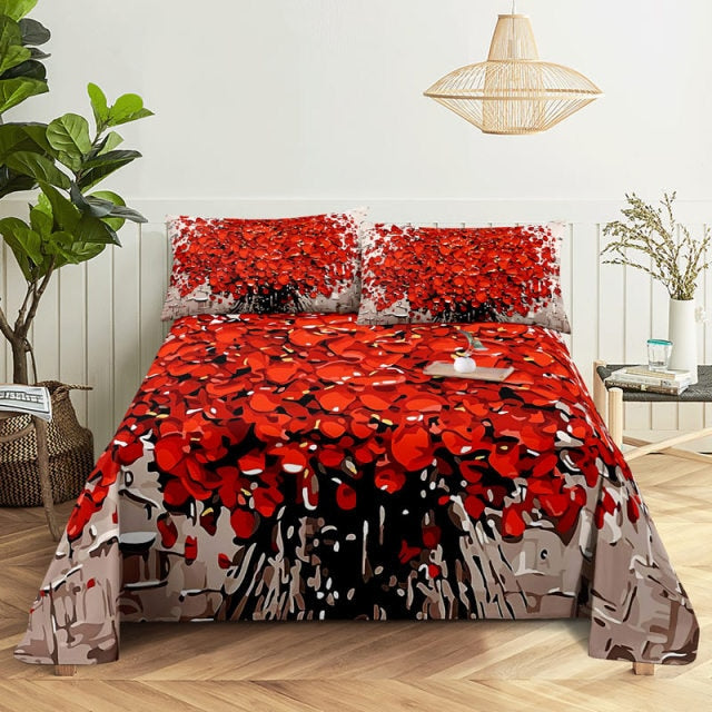 3D HD Bed Sheet Linen Pillow Case Cover Home Bedding Set Pillowcase Red Rose