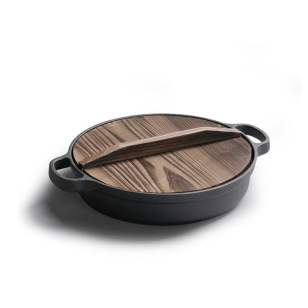 30cm Cast Iron with Wooden Cover Frying Pan