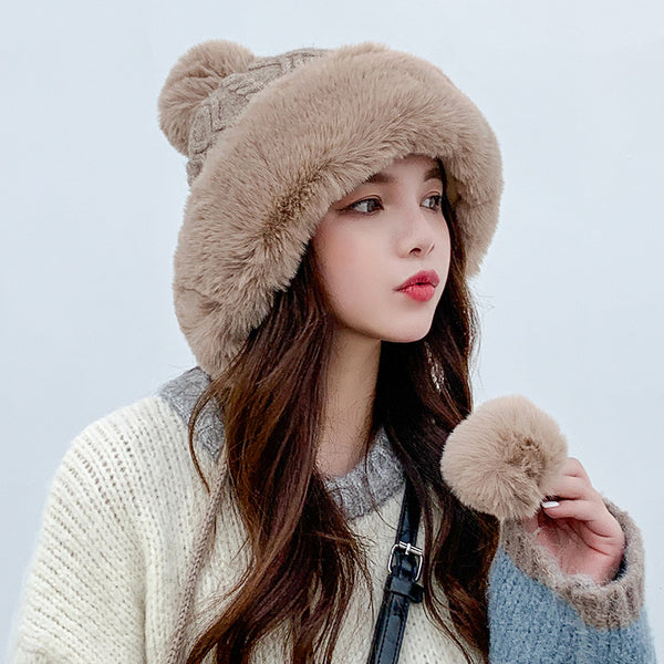 Autumn And Winter Hat, Big Hair Ball And Woolen Yarn Hat
