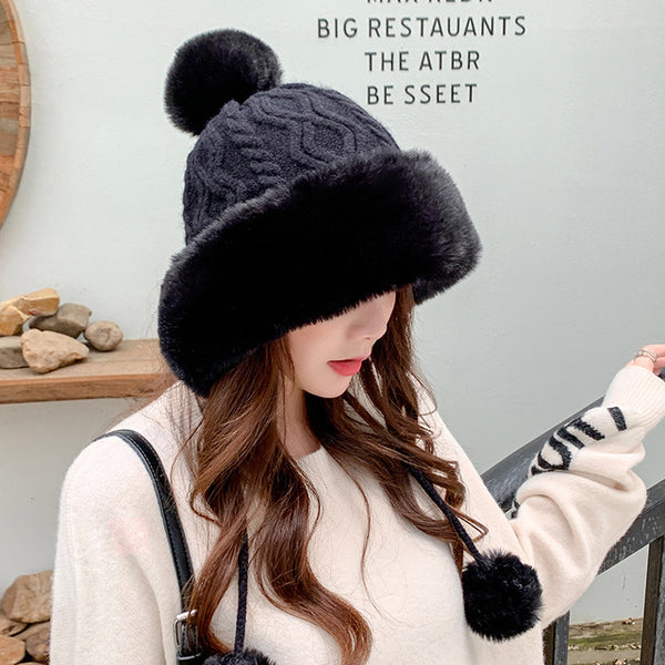 Autumn And Winter Hat, Big Hair Ball And Woolen Yarn Hat