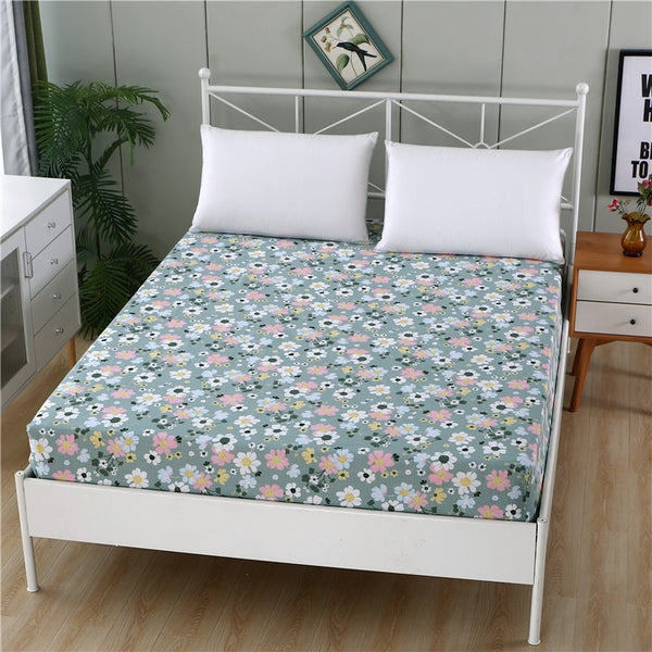100% cotton fitted sheet plant cartoon plaid mattress cover With Elastic band bed sheet