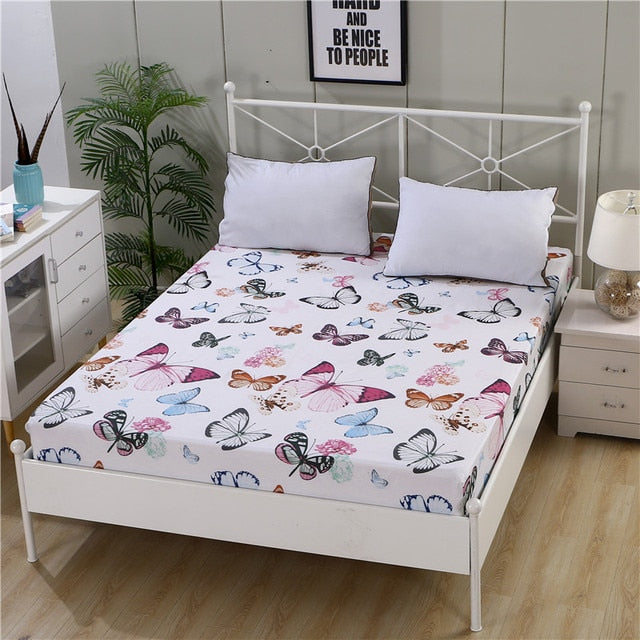 100% cotton fitted sheet plant cartoon plaid mattress cover With Elastic band bed sheet