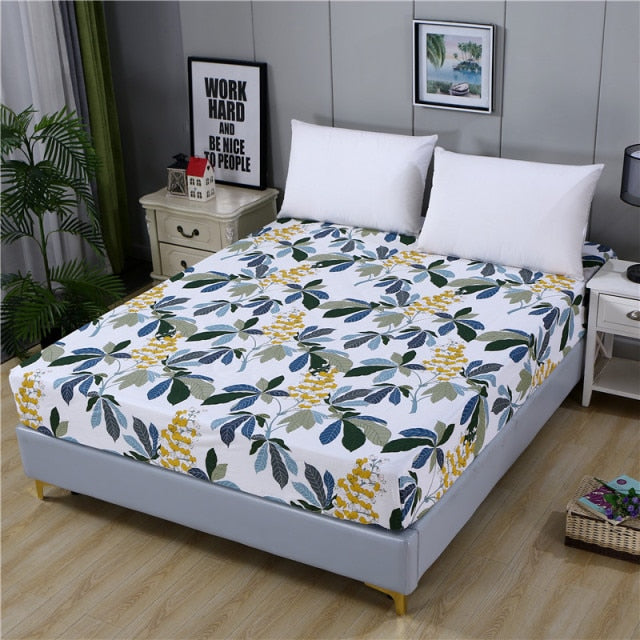 100% cotton fitted sheet plant cartoon plaid mattress cover With Elastic band bed sheet