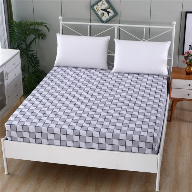 100% cotton fitted sheet plant cartoon plaid mattress cover With Elastic band bed sheet