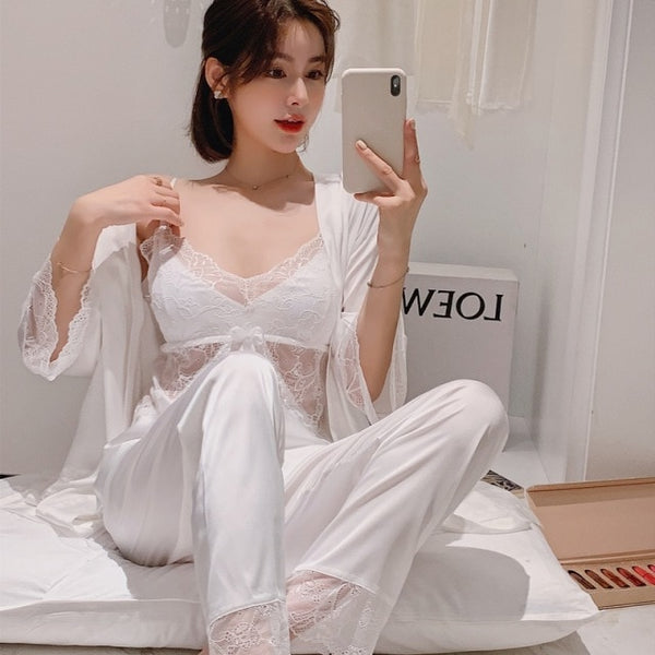 White Sleepwear Sleep Suit 3PCS Pajamas
