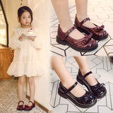 2021 Classic Black Burgundy Kid Girl Party Shoes Teenage Girls Student Dress Shoes Platform Mary Jane Shoes with Bowtie E01063