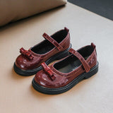 2021 Classic Black Burgundy Kid Girl Party Shoes Teenage Girls Student Dress Shoes Platform Mary Jane Shoes with Bowtie E01063