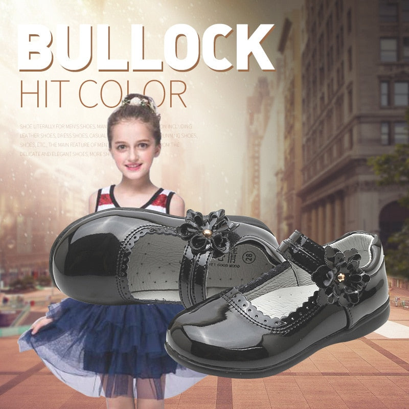 Black PU Leather Kids Mary Jane Flat Shoes