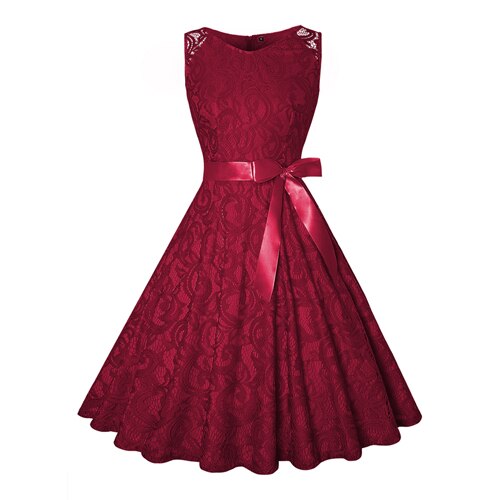 Pink Floral Lace Vintage Dress Elegant Woman Clothes Sleeveless V-Neck High Waist Belt Plus Size 4XL Summer Clothes for Women