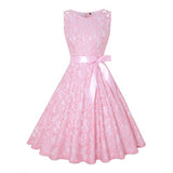 Pink Floral Lace Vintage Dress Elegant Woman Clothes Sleeveless V-Neck High Waist Belt Plus Size 4XL Summer Clothes for Women