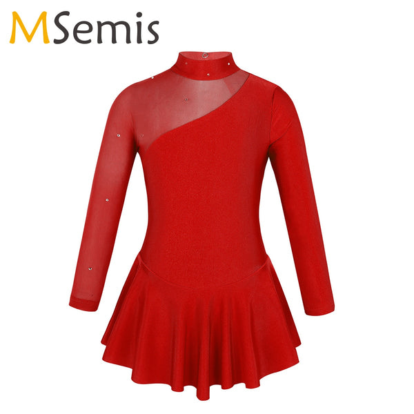 Kids Girls Professional Gymnastics Long Sleeves Dress