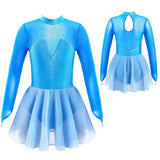 Kids Girls Sparkly Rhinestone Figure Skating Dress