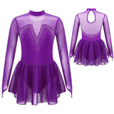 Kids Girls Sparkly Rhinestone Figure Skating Dress