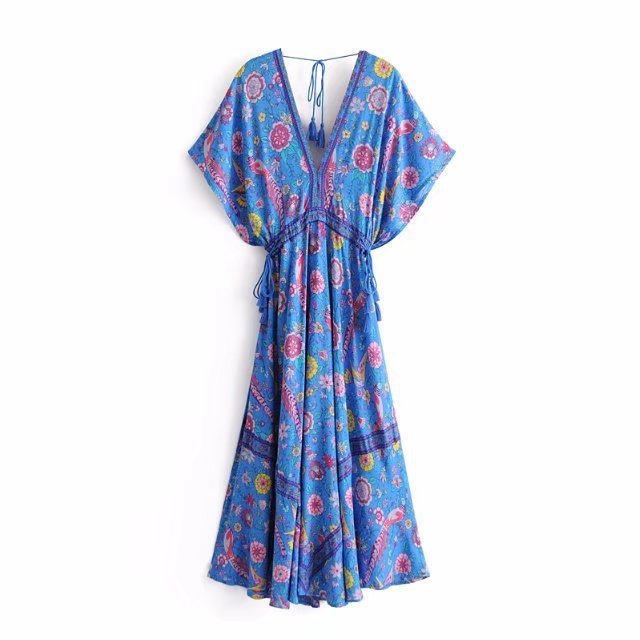 Vintage Chic women peacock Floral print Cotton Dress