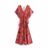 Vintage Chic women peacock Floral print Cotton Dress