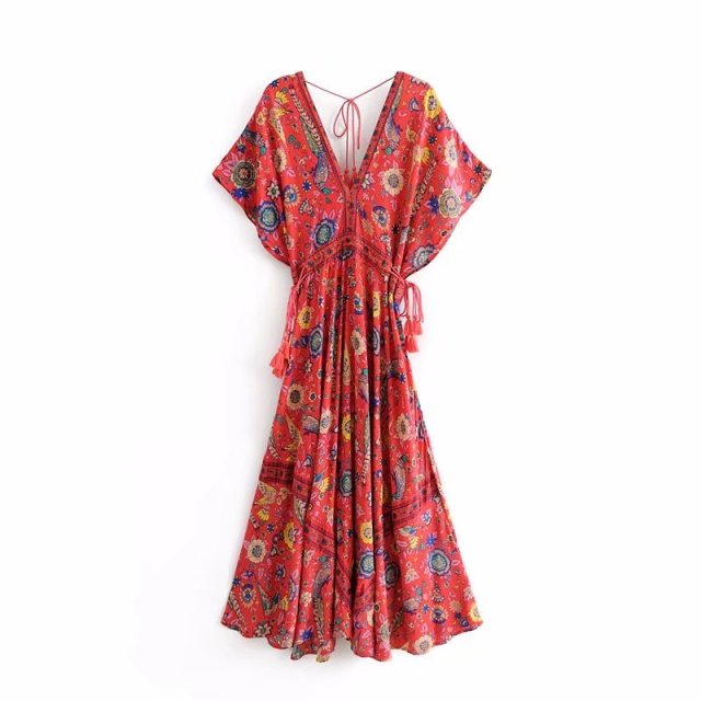 Vintage Chic women peacock Floral print Cotton Dress