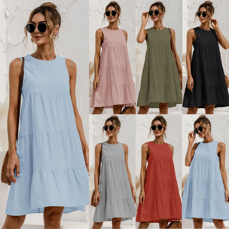 Summer Women Vest Cotton O-Neck Dress