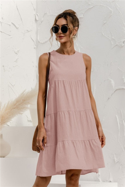 Summer Women Vest Cotton O-Neck Dress