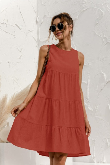 Summer Women Vest Cotton O-Neck Dress