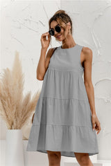 Summer Women Vest Cotton O-Neck Dress