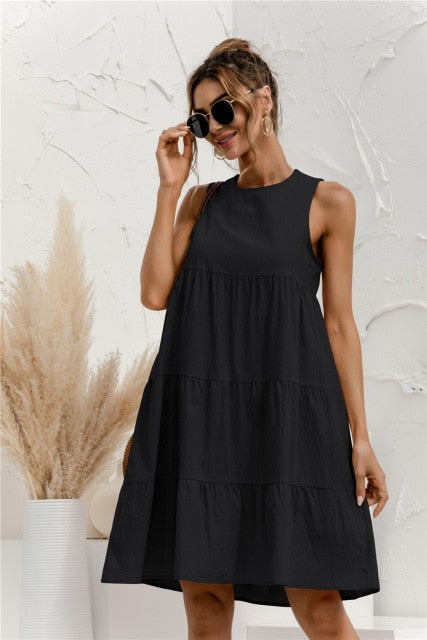 Summer Women Vest Cotton O-Neck Dress