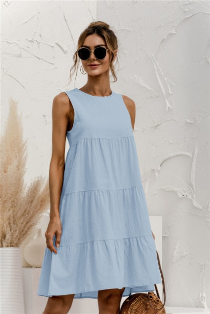 Summer Women Vest Cotton O-Neck Dress