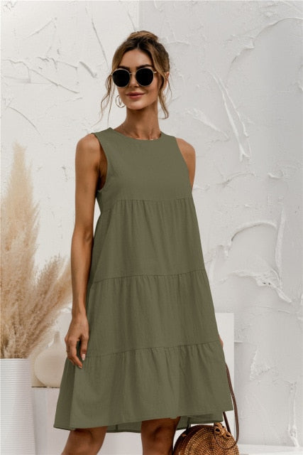 Summer Women Vest Cotton O-Neck Dress
