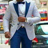 Slim Fit One Button Peak Blue Lapel Men Suits