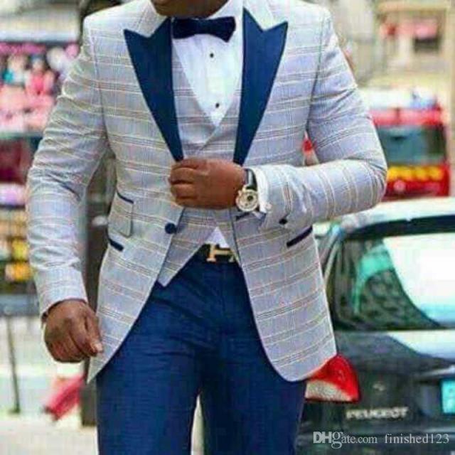 Slim Fit One Button Peak Blue Lapel Men Suits
