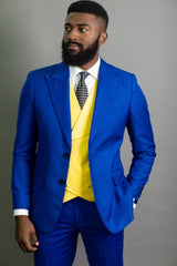 Slim Fit One Button Peak Blue Lapel Men Suits