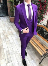 Slim Fit One Button Peak Blue Lapel Men Suits