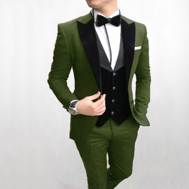 Slim Fit One Button Peak Blue Lapel Men Suits