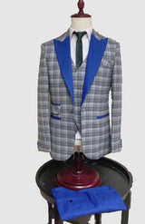 Slim Fit One Button Peak Blue Lapel Men Suits