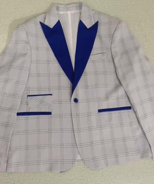 Slim Fit One Button Peak Blue Lapel Men Suits