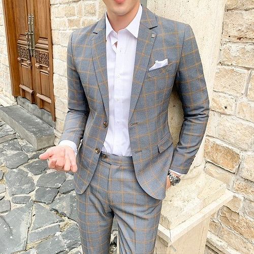 Vest 3 Piece Set / Male Wedding Formal Plaid Suit