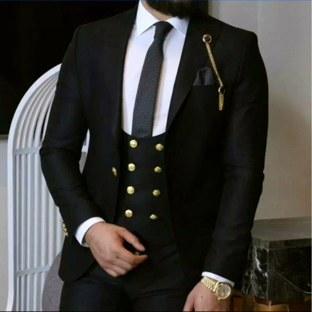 Slim Fit One Button Peak Blue Lapel Men Suits