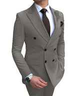 New Beige Double-Breasted Slim Casual Suit