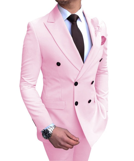 New Beige Double-Breasted Slim Casual Suit